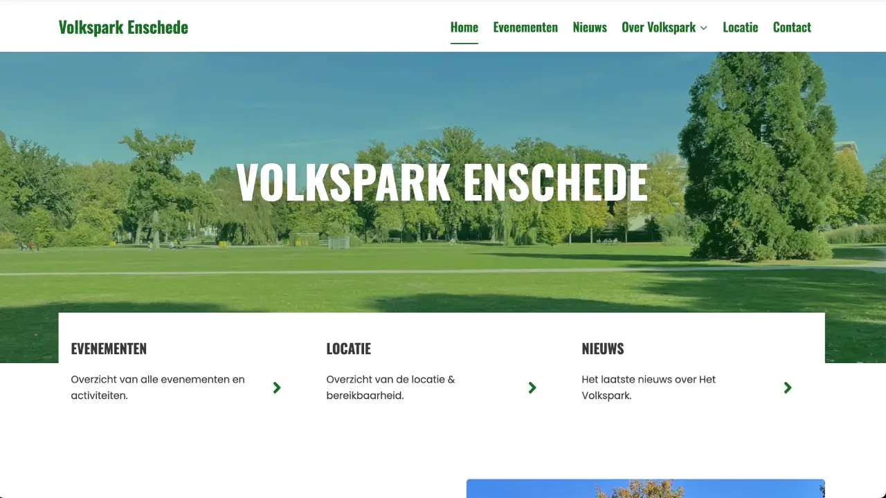 Screenshot van de website van Volksparkenschede